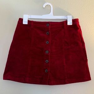 Maroon Corduroy Button Up Mini Skirt